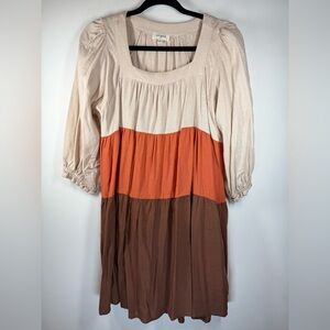 Umgee Women’s Colorblock Dress with Cream Orange Brown‎ Size Medium